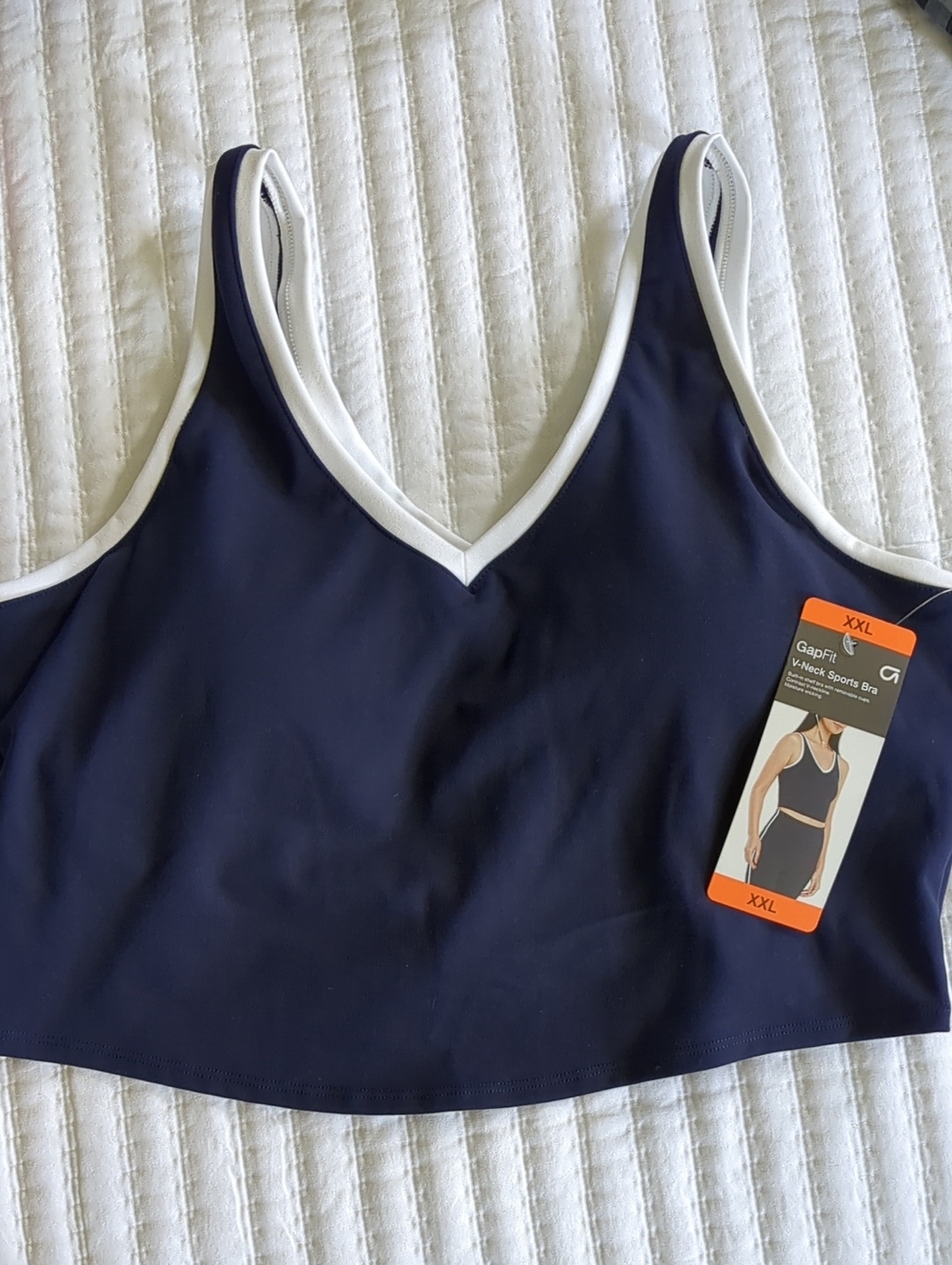 NWT GAP Navy V-Neck Sports Bra with White Trim - XXL